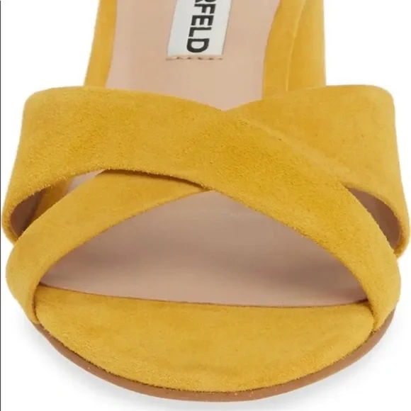 Karl Lagerfeld Fawn Yellow Leather Suede Open Toe Slide Block Heel Sandal Size 6 - Picture 8 of 15